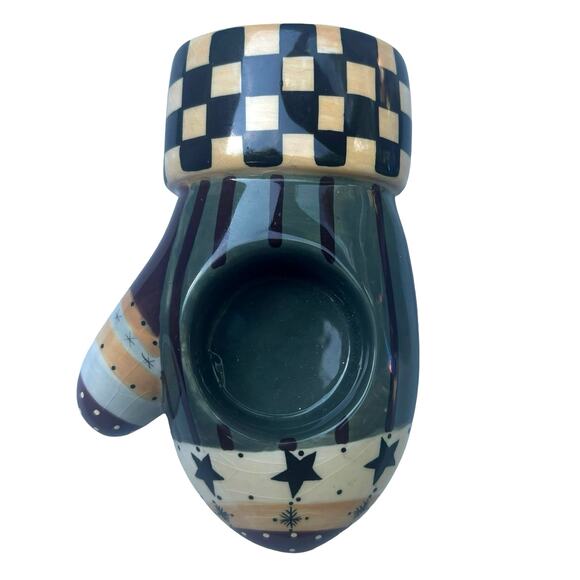Williraye Studio Hand Painted Whimsical Mitten Tealight Candle Holders Folk Art - Picture 2 of 8